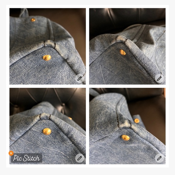 Auth PRADA Canapa Blue Denim Tote Bag gold hardware rolled handle 16”W 11”D 10”H - Picture 13 of 13